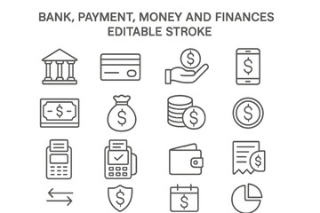 Poster - Collection of line vector icons representing banking, payment, money, and financial activities suitable for digital design projects