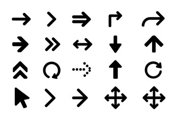 Poster - Collection of line vector icons representing various directional arrows and movements for design and navigation purposes