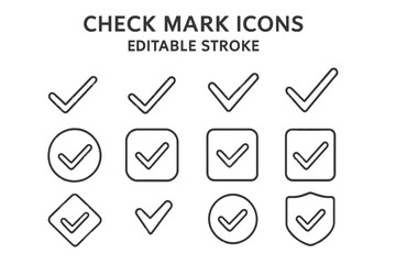 Aufkleber - Collection of line vector check mark icons suitable for various design purposes in digital and print media