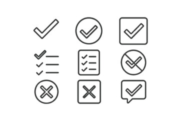 Leinwandbilder - Line vector icons of check marks and crosses suitable for various applications in design and illustration