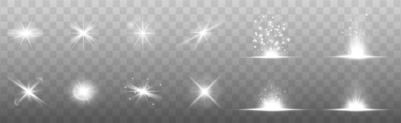 Poster - Dynamic glowing light effect featuring sparkle, flare, and flash elements. Ideal for festive, cosmic, or digital themes with lens flares, starlight, and radiant energy bursts