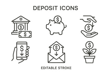 Poster - Deposit icons representing financial transactions in a minimalistic line vector style for digital applications