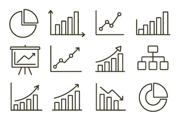 Aufkleber - Line vector icons representing different types of data visualization in business analysis and presentation tools for effective communication