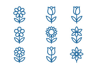 Aufkleber - Flower line vector icons featuring various designs of blooms in distinct arrangements and styles for creative projects