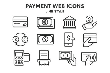 Leinwandbilder - Payment web icons in line vector style showcasing various financial transactions and payment methods