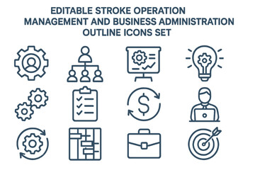 Fototapete - Collection of editable stroke icons for operation management and business administration tasks featuring various elements