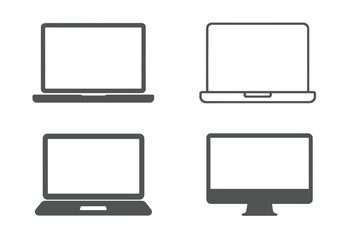 Fototapete - Line vector icons depicting different types of laptops and a monitor in a minimalist design suitable for digital projects