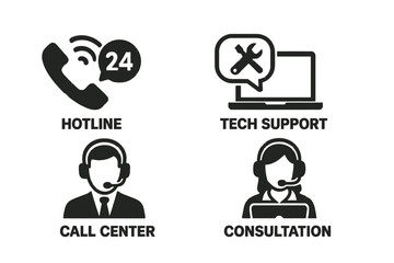 Leinwandbilder - Support icons representing hotline, tech support, call center, and consultation services for immediate assistance