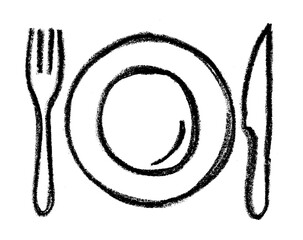 Wall Mural - fork knife and plate icon crayon chalk drawing vector