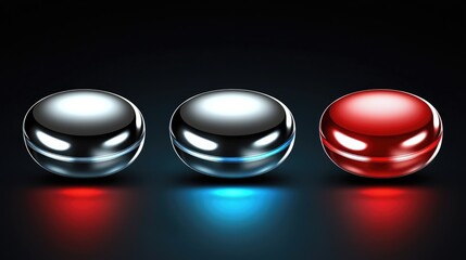 Wall Mural - three glossy spheres in dark background with vibrant lights