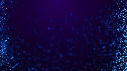 Wall Mural - 3d render blue glow particles float in viscous liquid with bokeh. magical sparkles of light form abs