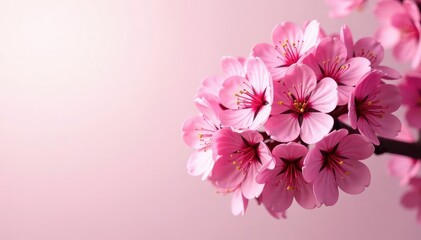 Poster - bold pink sakura blooms, dense clustered design on light background , japanese floral, art