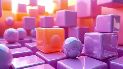 Wall Mural - colorful cubes and spheres: an abstract and vibrant composition of glossy cubes and spheres in shade