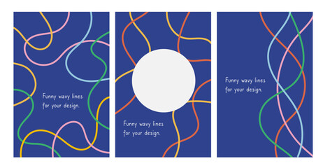 Wall Mural - abstract posters with curvy line. template with scribble squiggle and empty space. wave line art in 