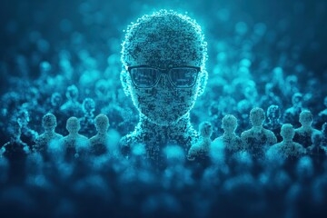 Wall Mural - digital representation of a human figure surrounded by abstract crowd, emphasizing technology, ident