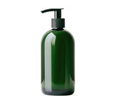 Green pump bottle for personal care and beauty products on a transparent background, cut out