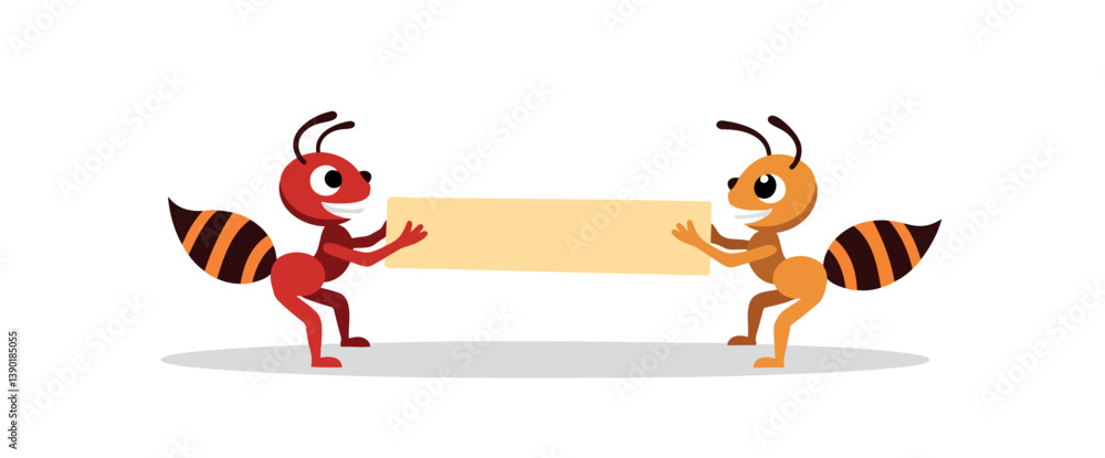 two cartoon ants carrying a beige rectangular sign Stock Vector | Adobe ...