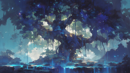 Wall Mural - underwater world map and light