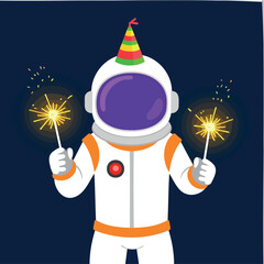 Wall Mural - astronaut in space suit holding sparklers during a festive celebration