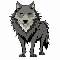 Cartoon wolf full length standing. Cute animal wolf cub. Suitable for children's books, sticker, mascot, logo. Isolated vector illustration on white background	
