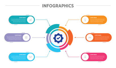 Wall Mural - Business Colorful Infographics template. 6 steps rounded timeline with options and marketing icons .Vector rounded infographic with six circle connected elements. Design can be use for presentation.