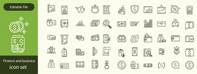 Finance and business line icons collection. Big UI icon set in a flat design. Thin outline icons pack. Vector illustration EPS10