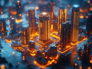 Poster - Aerial View of a Futuristic Cityscape at Night