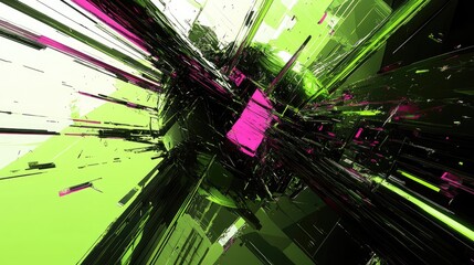 Wall Mural - futuristic abstract design with green and pink explosive elements
