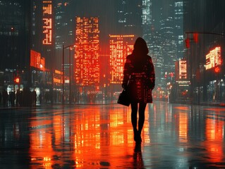 Poster - Woman Walking Alone At Night In The City