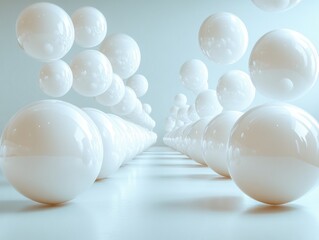 Poster - A composition of various white spheres in a minimalist and artistic style.