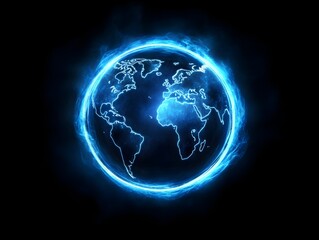 Wall Mural - Abstract blue glowing global network concept with light connections around the world on a dark background