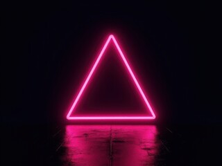 Wall Mural - neon neon pink triangle is lit up in a dark room, creating a striking contrast against the black bac