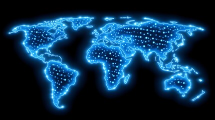 Wall Mural - Abstract blue glowing global network concept with light connections around the world on a dark background
