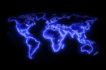Wall Mural - Abstract blue glowing global network concept with light connections around the world on a dark background