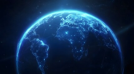 Wall Mural - Abstract blue glowing global network concept with light connections around the world on a dark background