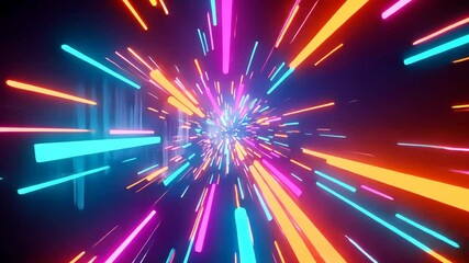 Wall Mural - abstract neon burst: a mesmerizing explosion of vibrant neon light streaks across a dark canvas, cre