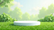 © Galeno - reen grass field simple white empty podium part summer landscape mockup created using advanced artificial intelligence