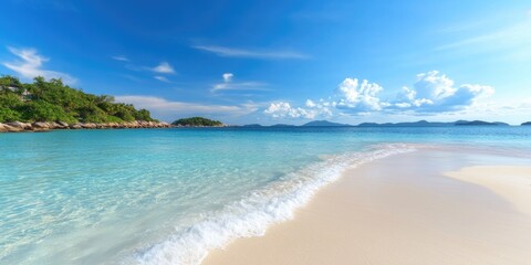 Wall Mural - Pristine tropical beach with azure waters and clear skies