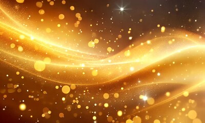 Wall Mural - Abstract Golden Waves with Sparkling Particles and Glowing Light Creating an Elegant Background Atmosphere for Celebration and Festive Moments
