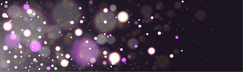 Aufkleber - Abstract magical glowing bokeh lights on dark background with purple and gold sparkles, soft blurry fantasy effect, elegant festive backdrop.
