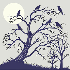 birds on a tree silhouette vector