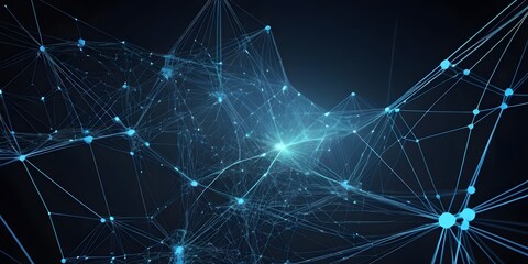 Leinwandbilder - Abstract Blue Network Design, Interconnected Points, Flowing Lines Create Depth, Modern Technology Concept. Virtual Landscape With Soft Glowing Dots Offers A Futuristic Feel. Data Networks, Neural