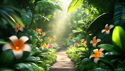 Beautiful tropical jungle with green leaves