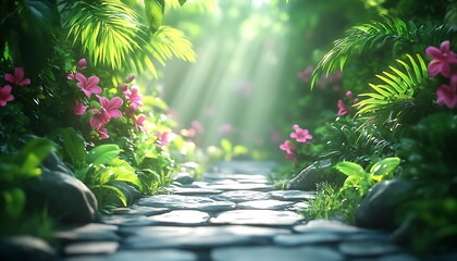 Beautiful tropical jungle with green leaves