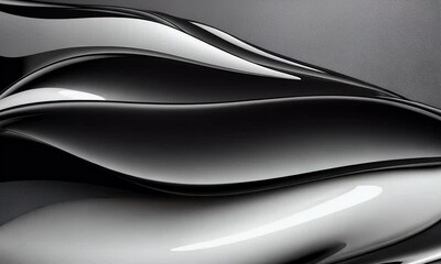 Wall Mural - Abstract Black and White Flowing Wave Design with Smooth Curves and Modern Texture on Dark Background