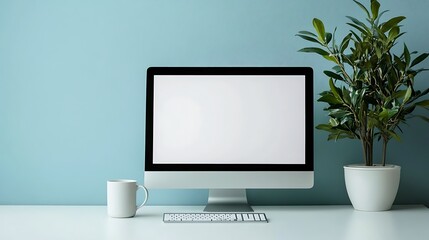 Close up view of creative workspace with blank