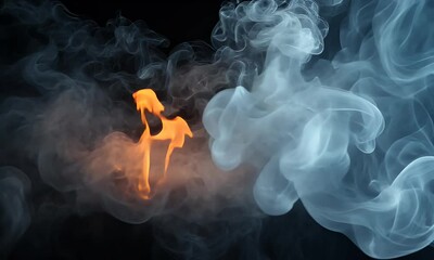 Wall Mural - Abstract Swirling Smoke with Blue and Orange Highlights in a Dark Environment Creating a Dreamy Atmosphere with Fluid Movement