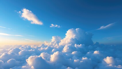 Wall Mural - blue sky and white clouds drifting in the atmosphere on a bright day with warm sunlight paired with 