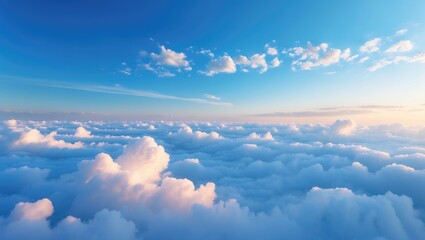 Wall Mural - blue sky and white clouds drifted in the atmosphere on a clear day with warm sunlight mixed with a c