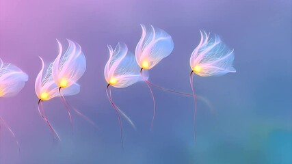 Wall Mural - Glowing, ethereal seed pods drift on a pastel background